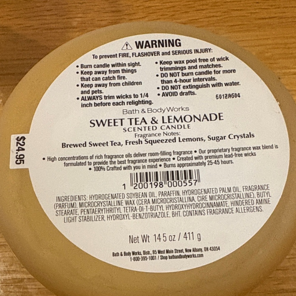 Bath & Body Works Sweet Tea & Lemonade 3-Wick Candle - Picture 2 of 2